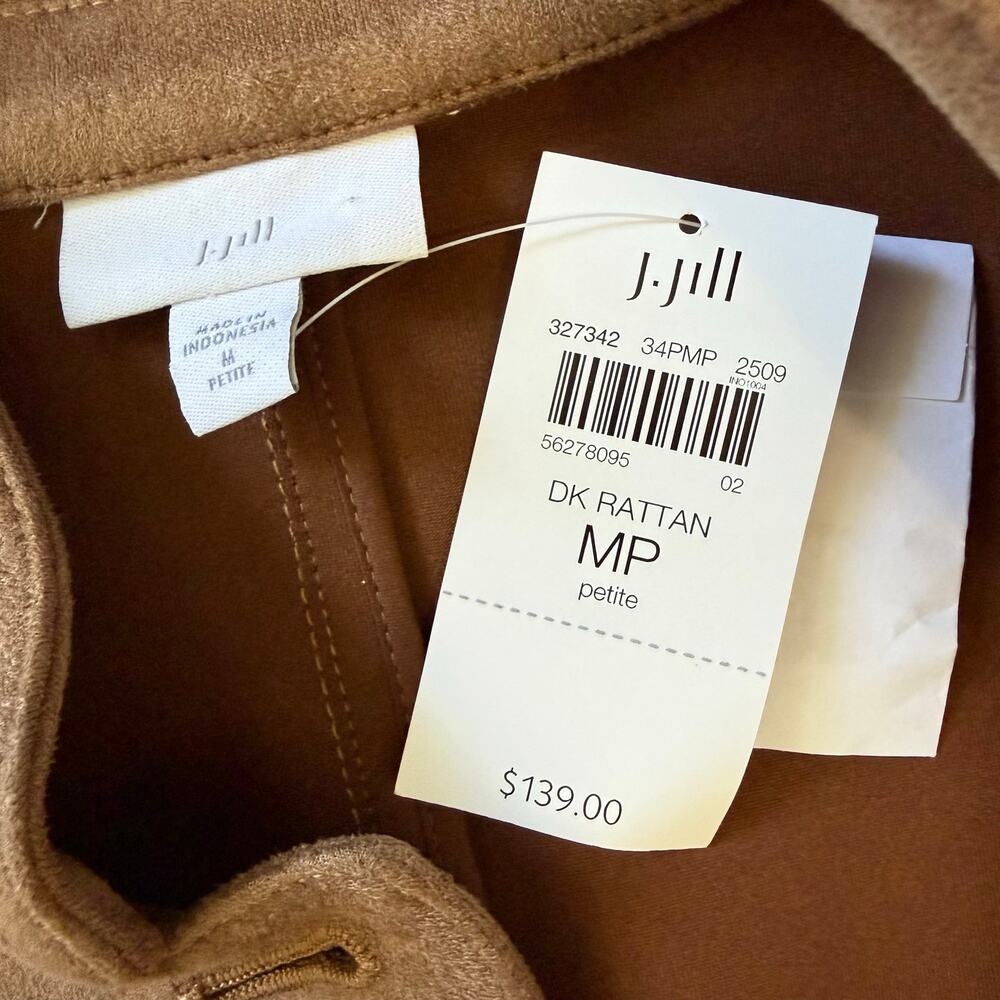 J.Jill NWT Faux Suede Patch Pocket Jacket Brown Sz M Petite Barn Western Boho - Picture 5 of 8